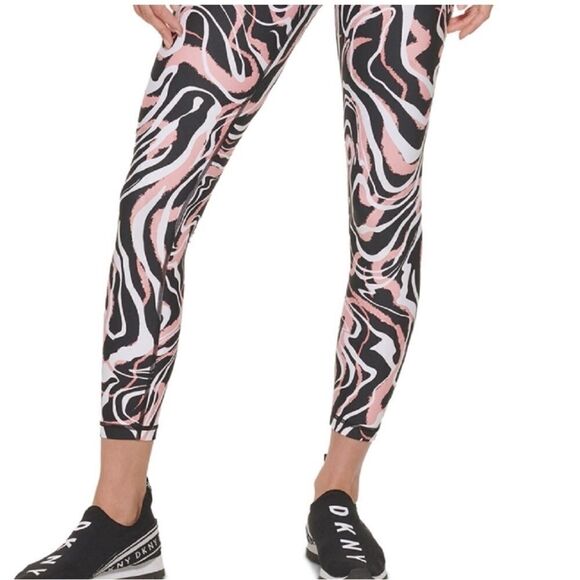 DKNY Women's Marble Print 7/8 Leggings pants Red Size Small - Picture 2 of 10